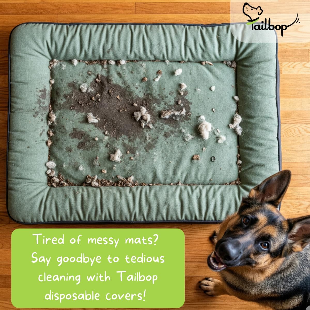 Tailbop Disposable Pet Bed Covers, Fits All Dog and Cat Beds or Mats, Rectangular or Round. Waterproof, Odor and Dirt Resistant, 100% Recyclable, 3 Pack (L-XL)