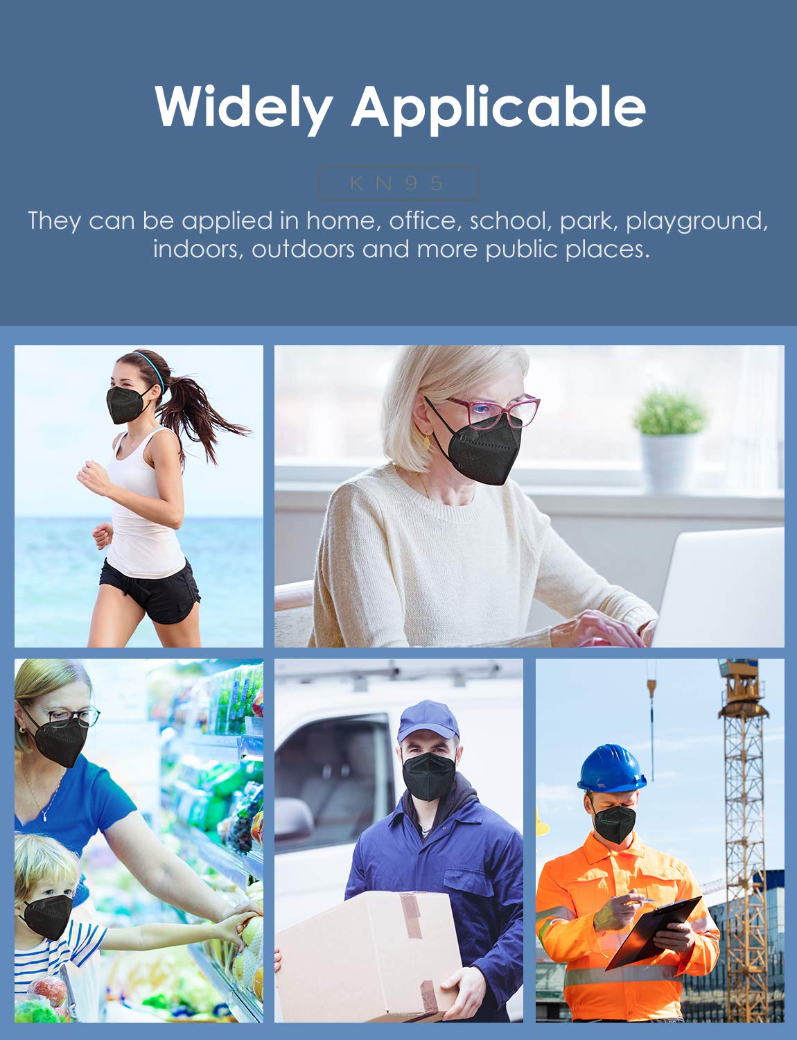 HUHETA KN95 Face Masks, Packs of 30 Individually Wrapped, 5-Ply Breathable and Comfortable Safety Mask, Filter Efficiency Over 95%, Protective Cup Dust Masks Against PM2.5 (Black Mask)