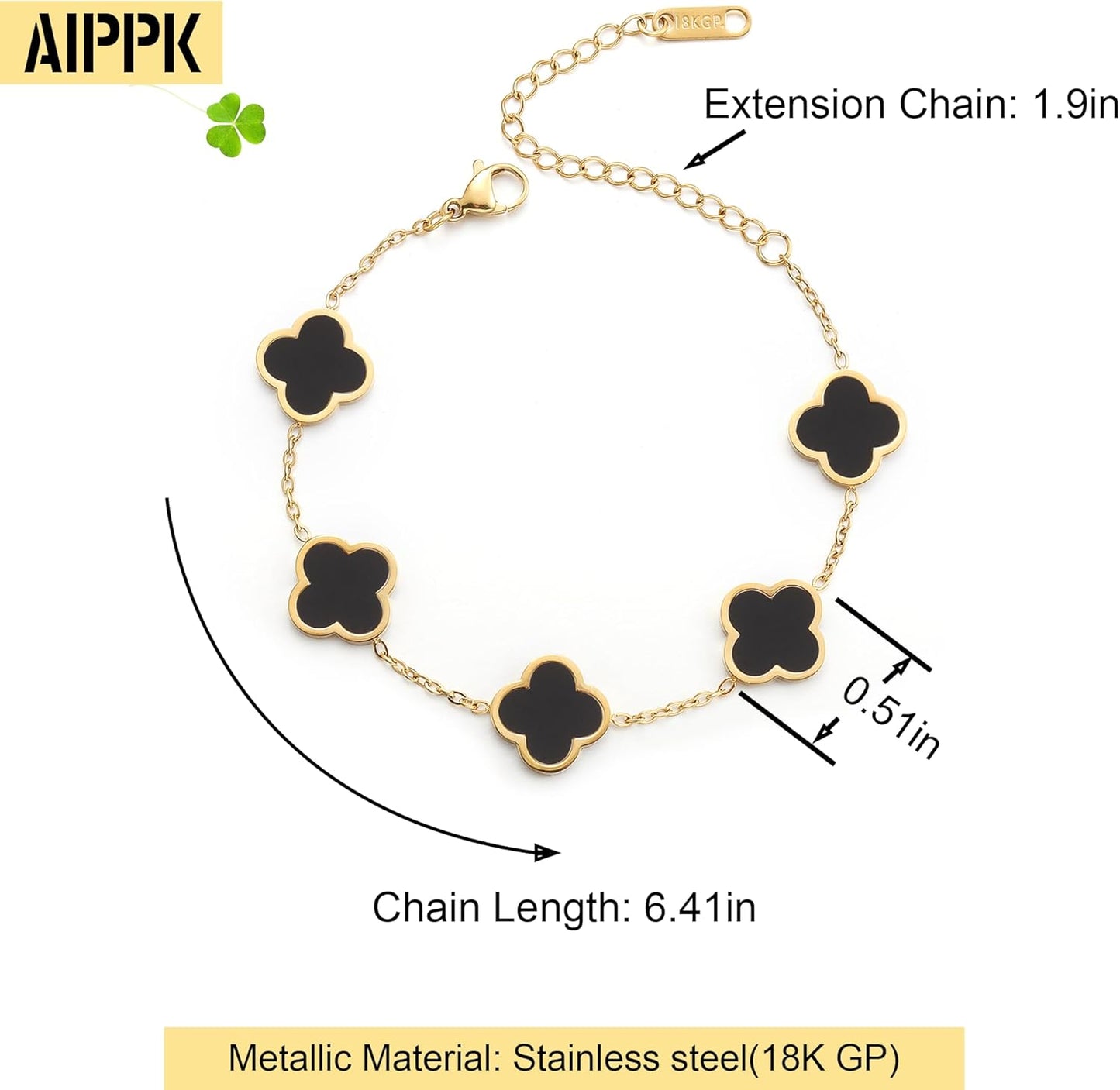 18K Gold Plated Clover Lucky Bracelet for Women White/Black/Red/Green Flower Four Leaf Link Bracelets Trendy Jewelry Gifts for Women