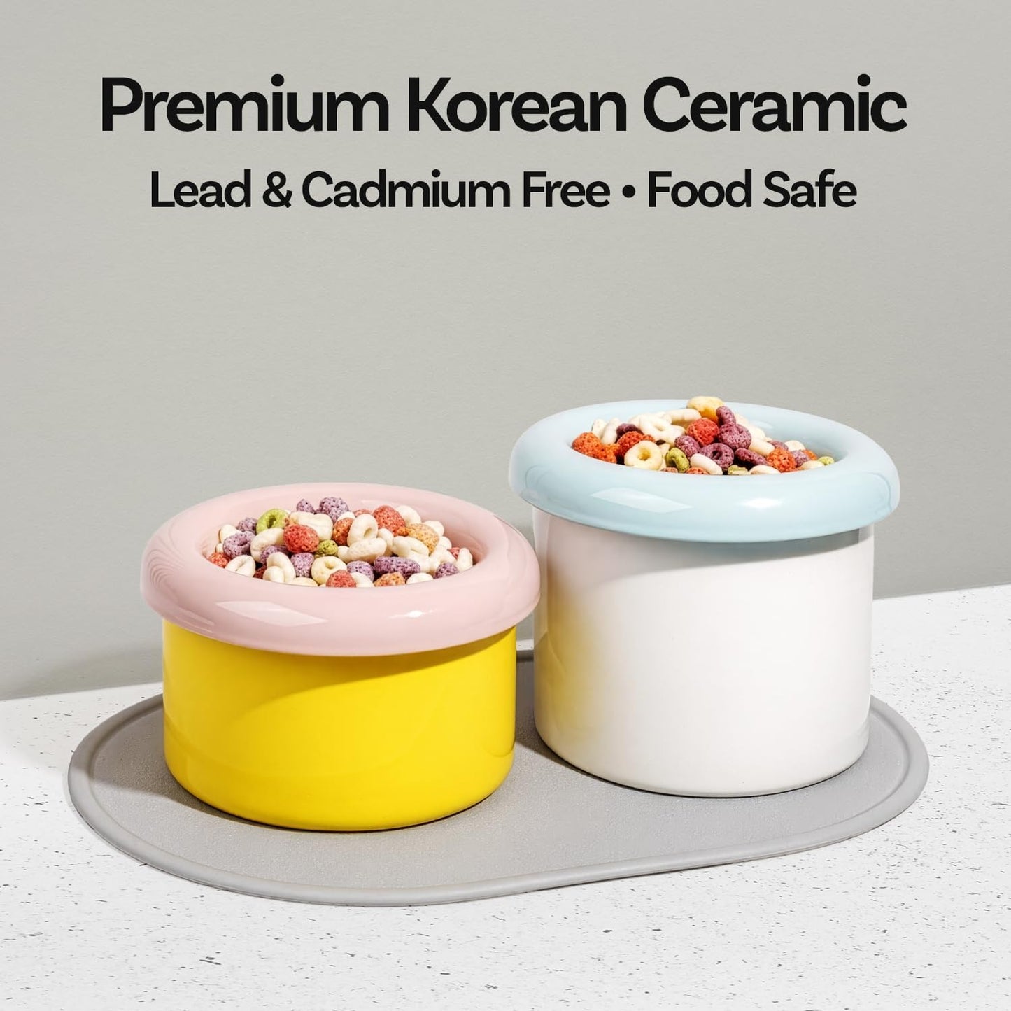Donut Bowl Elevated Ceramic Cat Bowl with Stand, Raised Whisker-Friendly Bowl for Cats & Small Dogs, Patented Donut Design, Made in Korea (5.9" H -White)