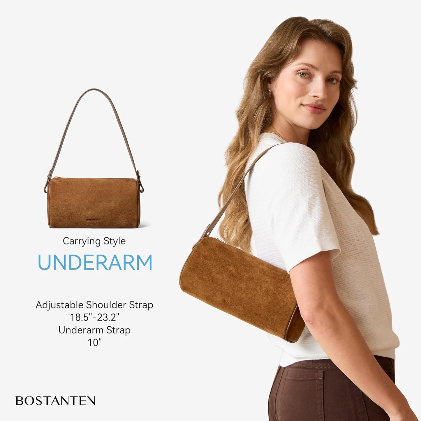 BOSTANTEN Crossbody Purses for Women Suede Leather Shoulder Purse Handbags Vintage Barrel Bag with 2 Adjustable Strap