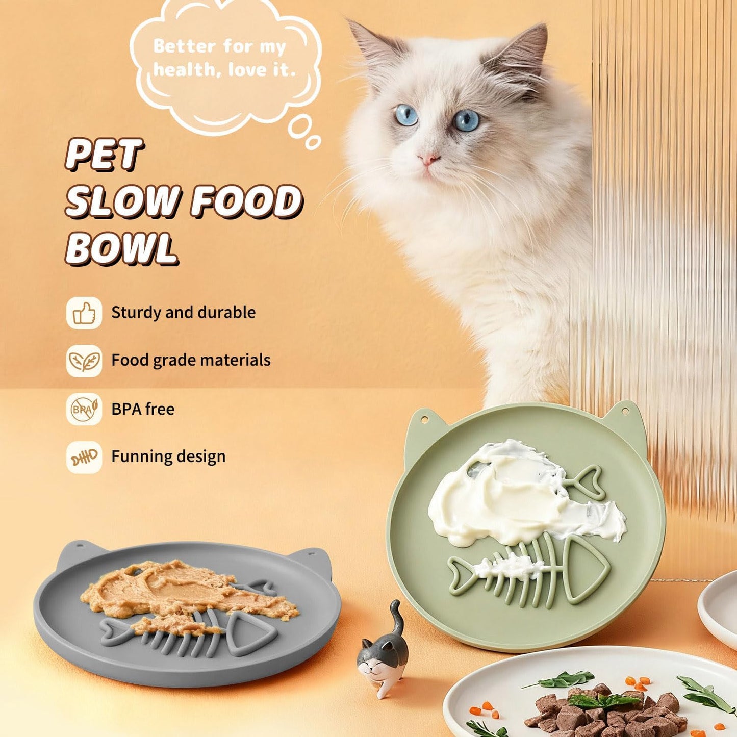 Slow Feeder Cat Bowl, 2 PCS Silicone Cat Bowl, Slow Feeder Ideal for Dry and Wet Food, Easy to Clean, Interactive Puzzle Toy for Pets Food Training, Keeps Cats Busy,6.69" W*0.65" H