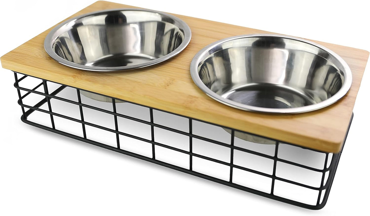 Barkley & Evans Elevated Double Pet Feeder, Removable Stainless Steel Bowls on Metal Stand, Raised Feeding Station for Pets, Dogs & Cats, Wet or Dry Food and Water - 1 Quart Bowls (32 fl. oz)