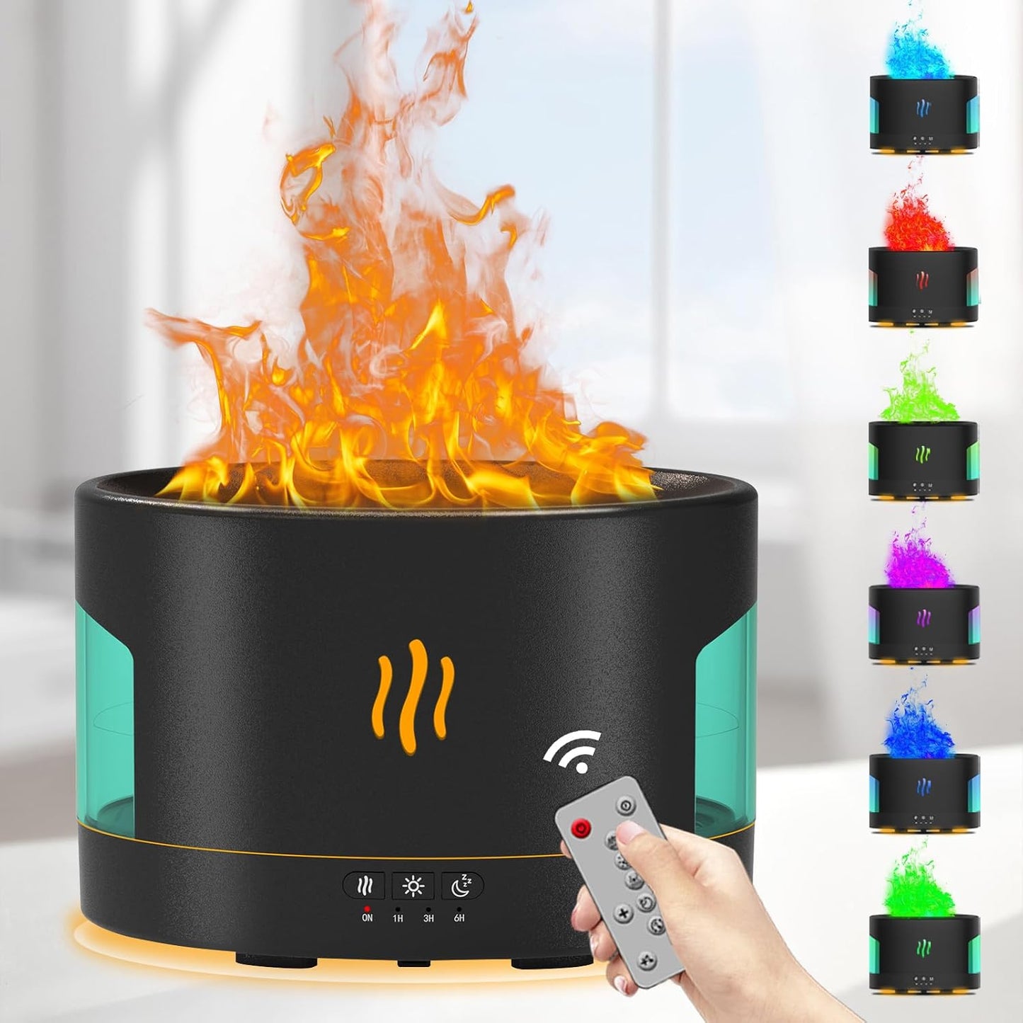 Oil Diffusers for Home large Room, 450ml Visible Water Tank, Air Diffuser Humidifier with Bluetooth Speaker, White Noise and Remote, Flame Humidifier for Bedroom,Office, 7 Colors Diffuser Gifts
