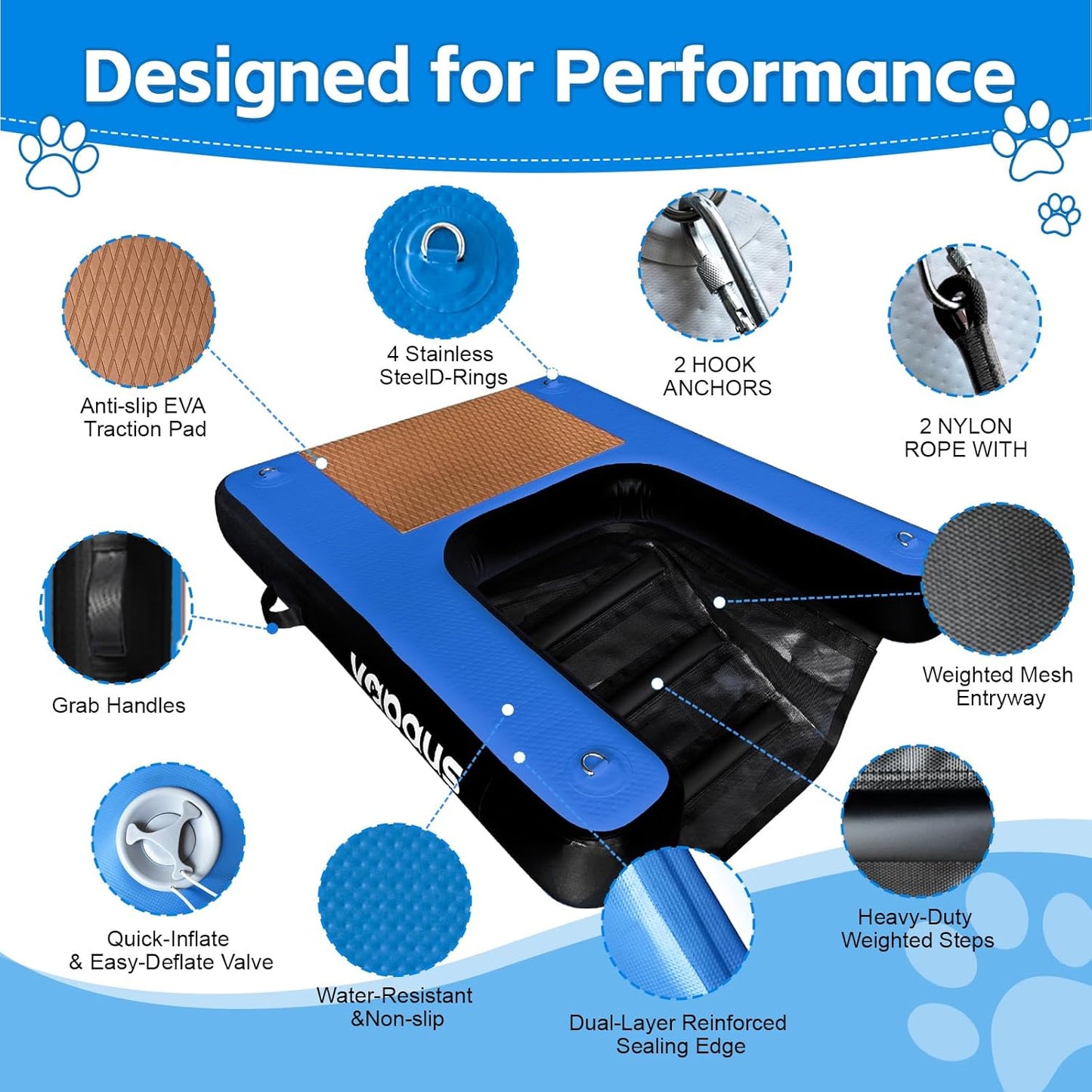 Vapaus Inflatable Dog Boat Ramp for Large Dogs – Floating Pup Ladder with Anti-Slip Surface, Portable Dog Water Ramp for Pool Dock Lake Boat – Heavy Duty Pet Boarding Platform