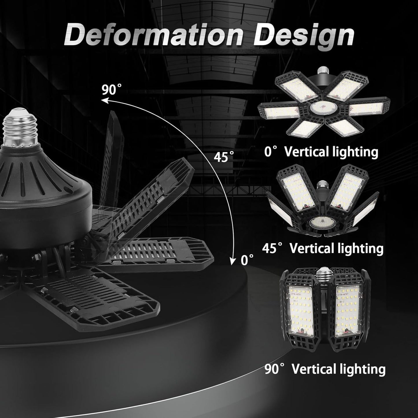 2 Pack Garage Lights, 200W 20000LM 6500K LED Shop Lights, Garage Light Ceiling Led with 6+1 Deformable Panels, Screw in E26/E27 Socket Bulb for Warehouse, Workshop, Basement, Barn Lighting