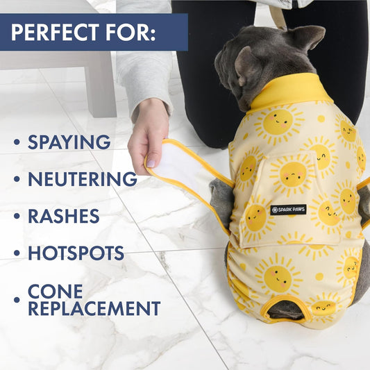 Spark Paws Dog Surgery Recovery Suit – Dog Recovery Suit After Surgery, Anti-Lick Dog Onesie, Abdominal Wound Protector, Soft Cone Alternative for Spay Neuter Male Female Pet Recovery - Sunshine - M
