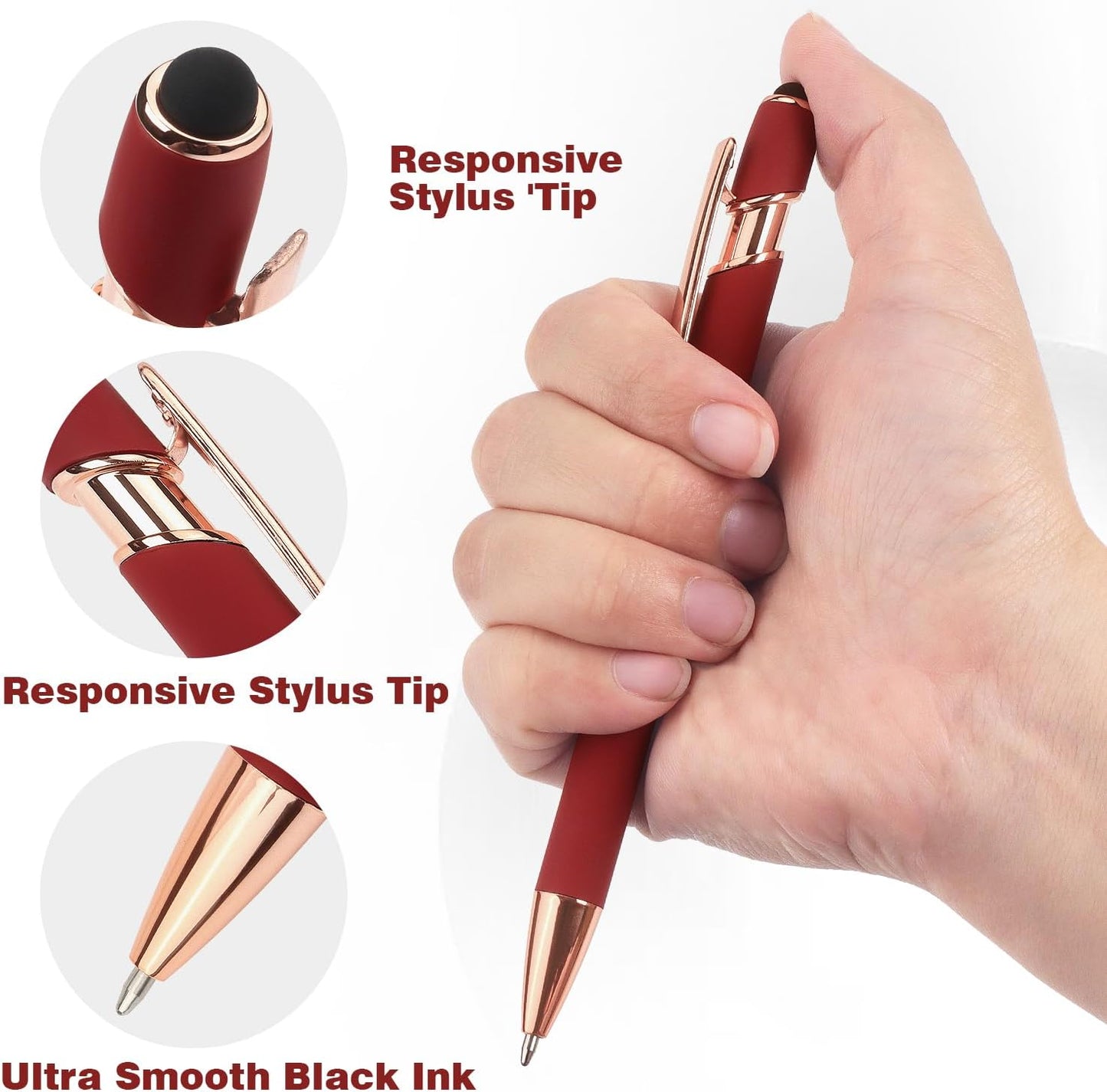 Bribobo 6 Pack Ballpoint Pen 2-in-1 Stylus Retractable Ballpoint Pen with Stylus tip, Metal Stylus Pen for Touch Screens, 1.0 mm Black Ink, 6 Different Color