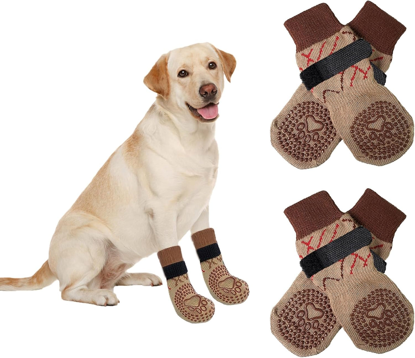 Dog Socks with Grippers for Senior Dog, Hardwood Floors, Dog Socks to Prevent Licking Paws Shoes Booties Boots & Paw Protectors for Hot Pavement, Winter (XS, Dot Khaki)