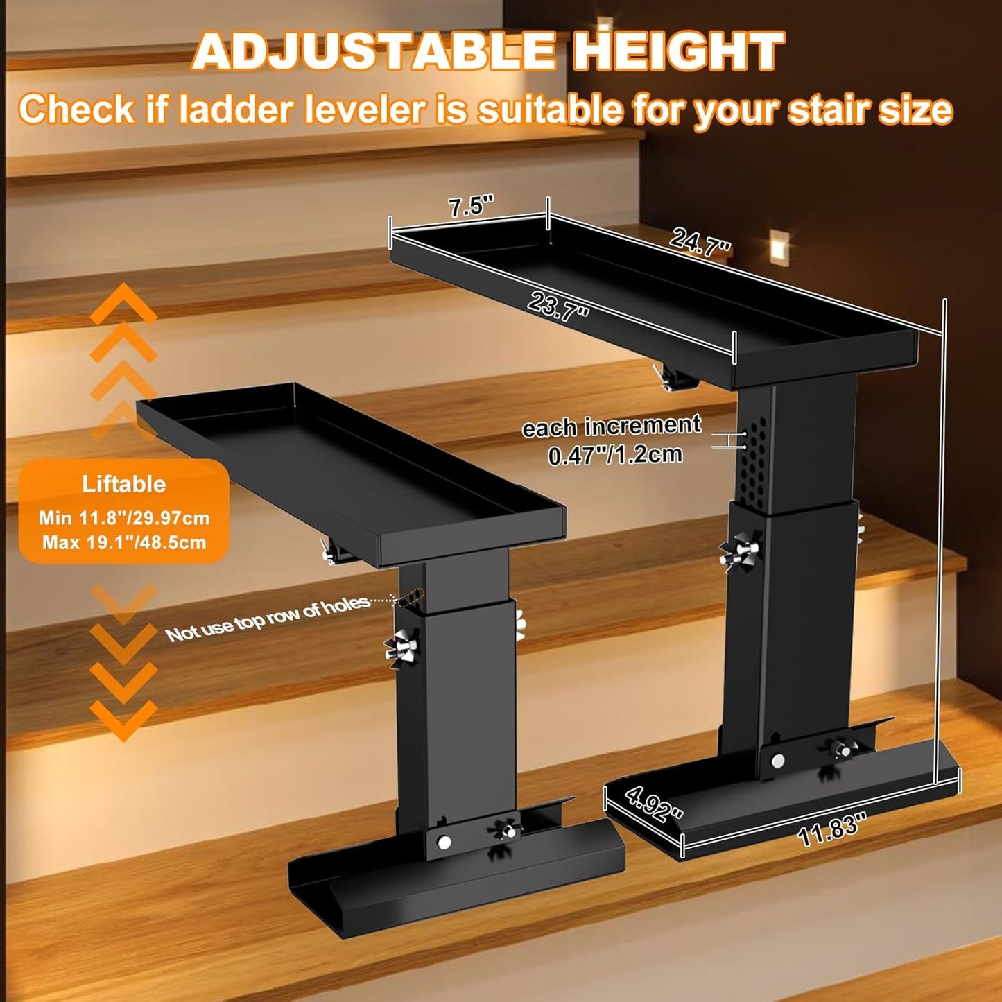 Foldable Heavy Duty Ladder Extender Pro-Adjustable Height 11.8-19.1", Ladder Leveler for Stair-Ladder Aide-Ladder Leveler for Extension Ladders with 23.7x7.5" Platform-Non-Slip Mat-Holds up to 880lbs