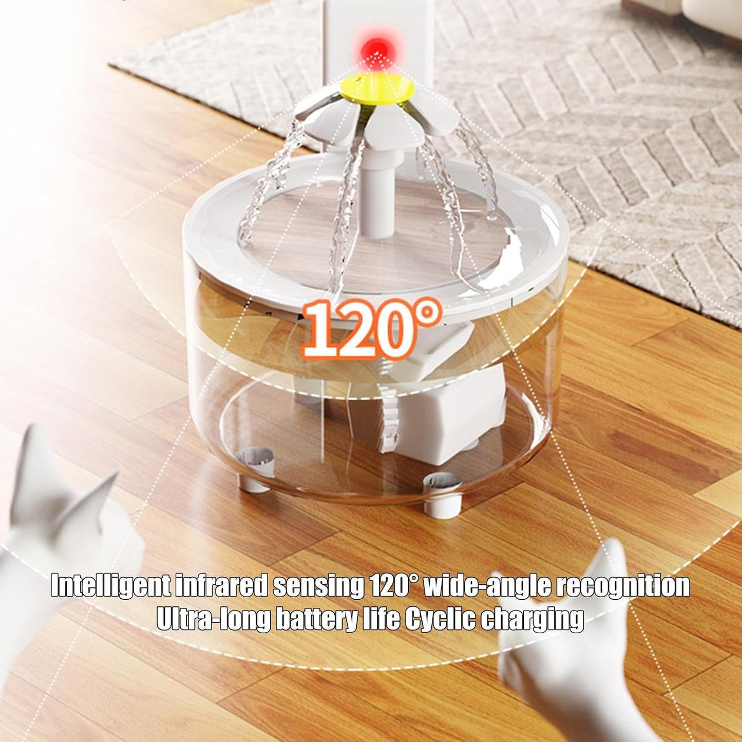 Wireless Cat Water Fountain - 53oz 1.5l Feeder for Indoor Pets | Quiet Large Capacity with Motion Sensor Providing Fresh Flowing Water for Cats Dogs Puppies Keeping Hydration Healthy and Convenient
