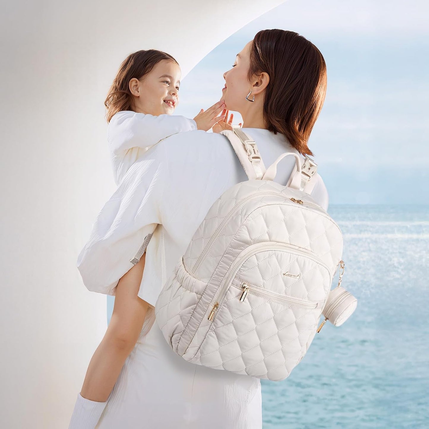 LOVEVOOK Diaper Bag Backpack,Puffer Quilted Baby Diaper Bag with Insulated Pockets,Travel Diaper Backpack for Boys Girls with Changing Pad,Water-Resistant Baby Bag for Mom Dad,Beige