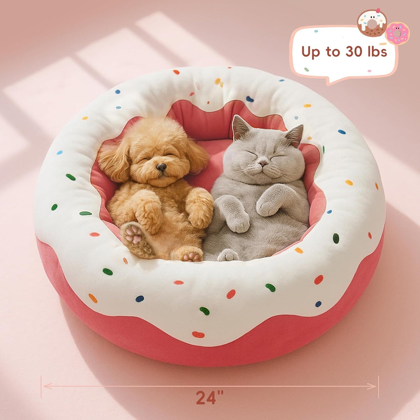 귀여운 고양이 침대 새끼 고양이 침대, 부드러운 소형견 침대, 강아지 및 고양이를 위한 세탁 가능한 반려동물 침대, 재미있는 도넛 모양, 61cm(24인치)