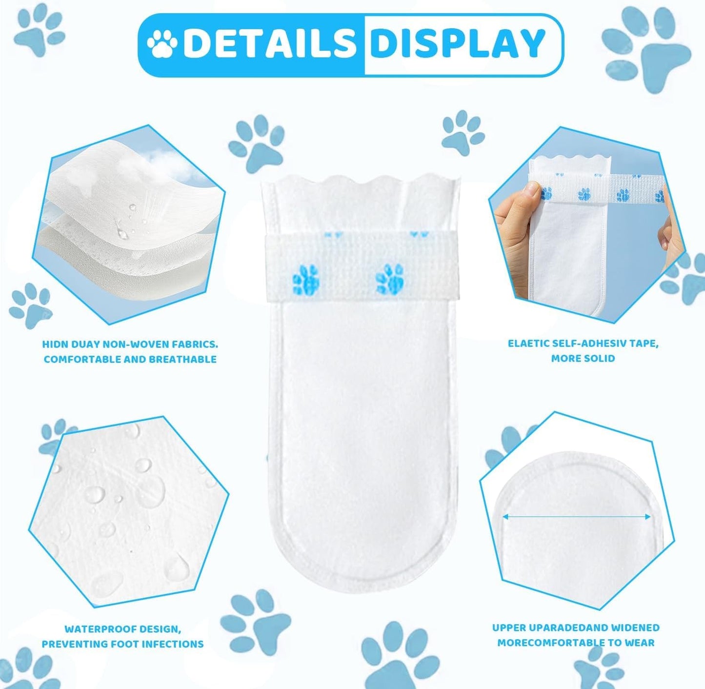 Disposable Dog Booties for Paw Protection - Waterproof, Adjustable Self-Adhesive Straps, 20 Count Dog Shoes for Indoor & Outdoor Use, Walking, Hiking, Pos (S（2.5-7.5KG)