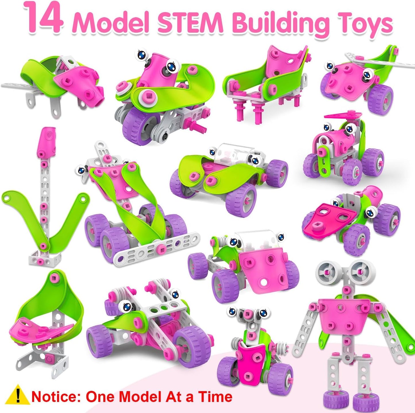 STEM Toys for 4 5 6 7 8+ Year Old Girl Birthday Gifts Pink Educational Building Toys for Kids Ages 4-8 5-7 8-10 Stem Activities Construction Toy for Girls 4-6 6-8 Creative Games Easter Idea Gift