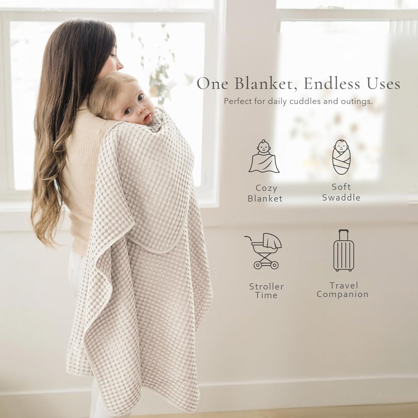 Konssy Waffle Baby Blanket - Soft & Cozy Nursery Swaddle Blanket, Lightweight Toddler Throw for Boys & Girls, Ideal for Wrapping (Oat)