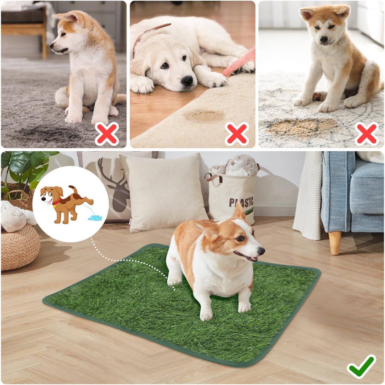 POPETPOP Reusable Dog Grass Pee Pad 23X18 Inch Artificial Lawn Mat for Indoor Outdoor Puppy Training Small Pets