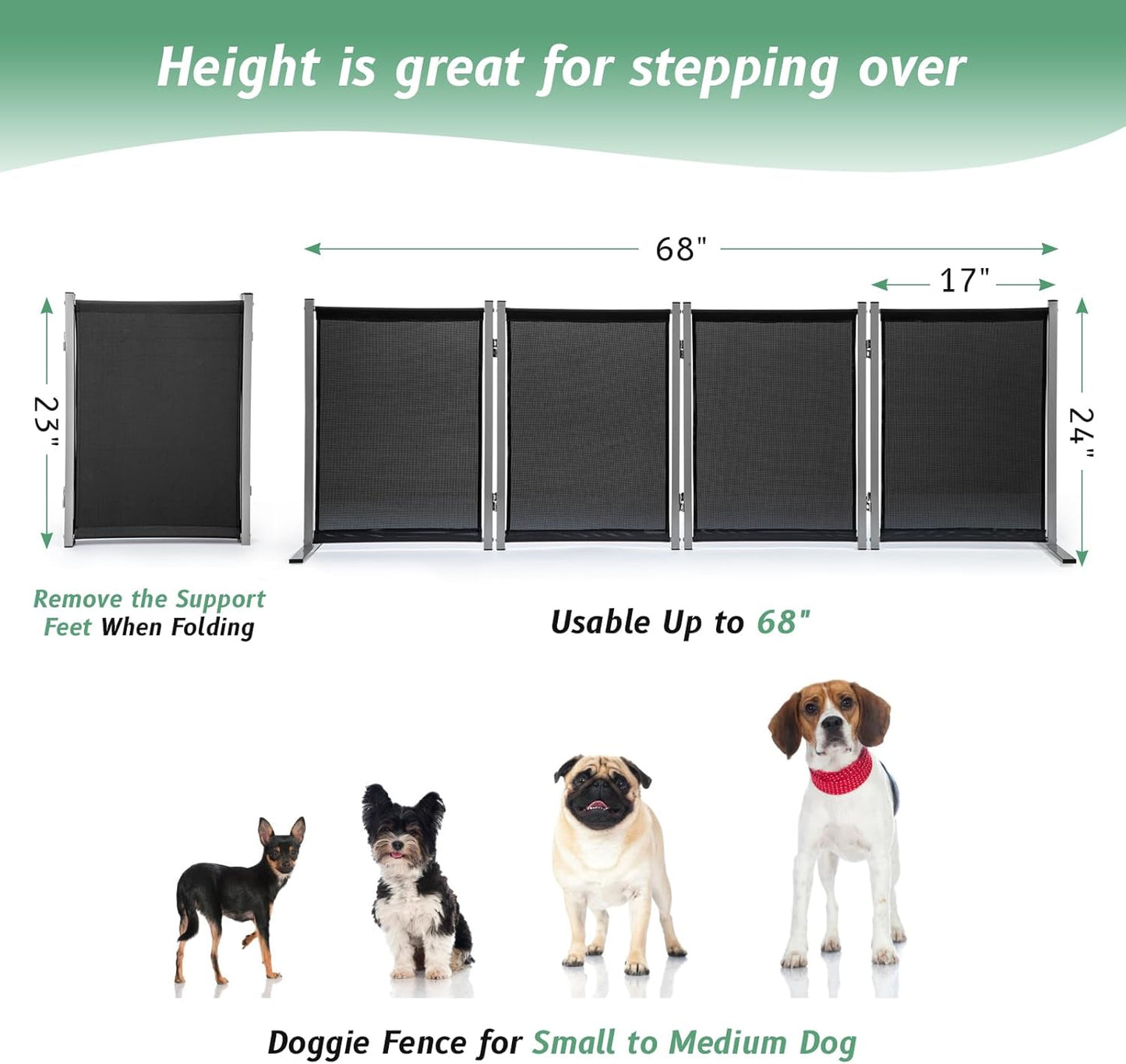RANTILA 4 Panel Indoor Foldable Dog Fence Freestanding Dog Gate for Stairs, Hallways, or Doorways for Small Dogs- 68 X 24 Inch, Black, Need Assembly