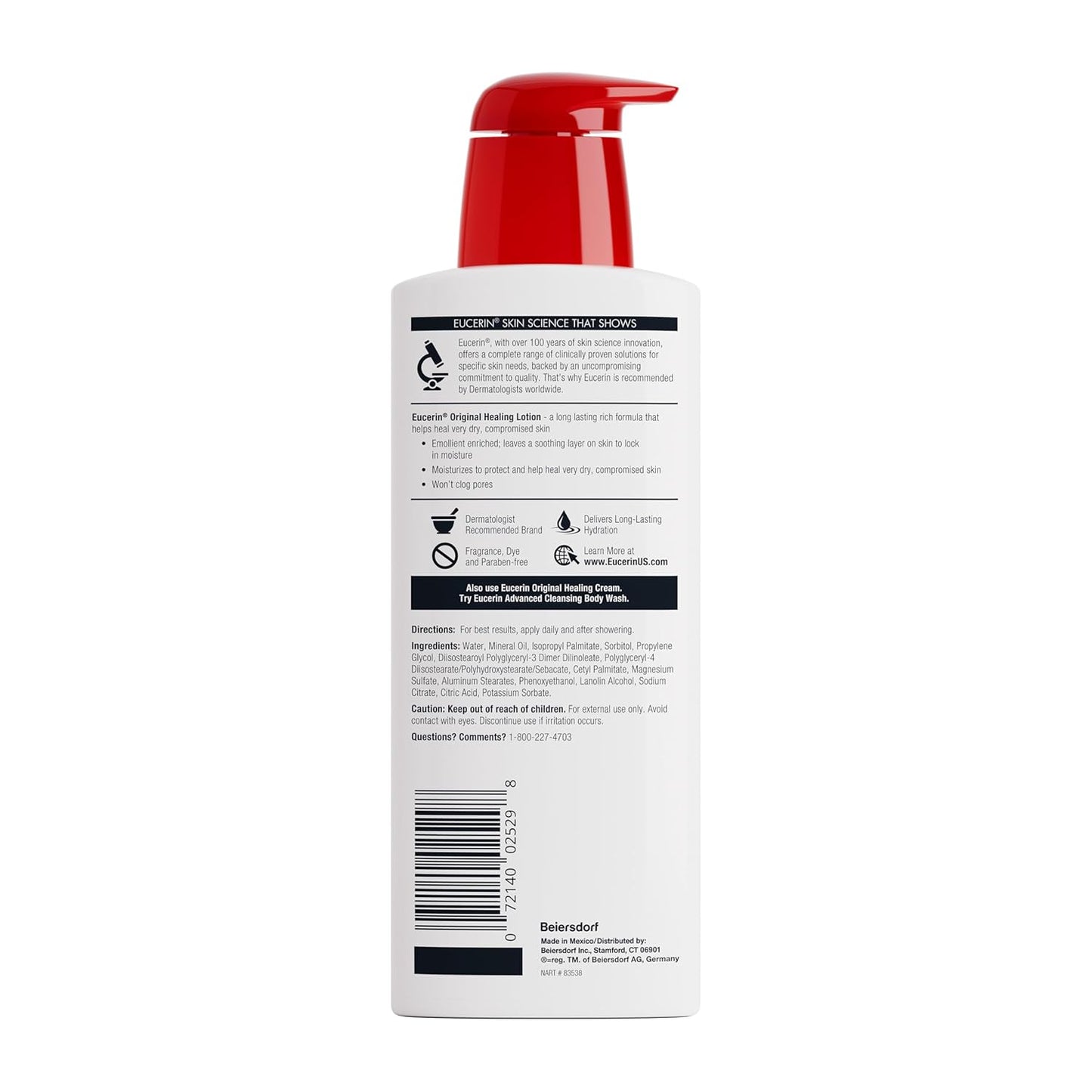 Eucerin Original Healing Rich Body Lotion for Extremely Dry, Compromised Skin, Emollient Enriched Body Moisturizer, 16.9 Fl Oz Bottle
