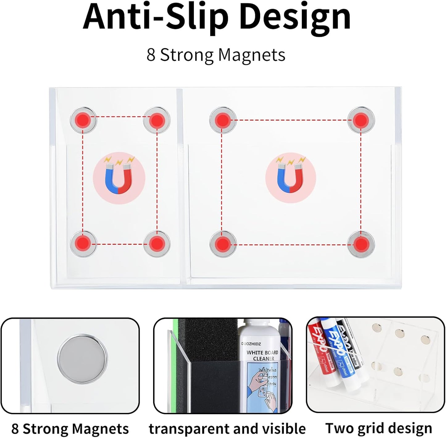 Acrylic Magnetic Marker Holder For Whiteboard Dry Erase Marker Holder For Office Refrigerator Fridge Classroom Must (Acrylic)