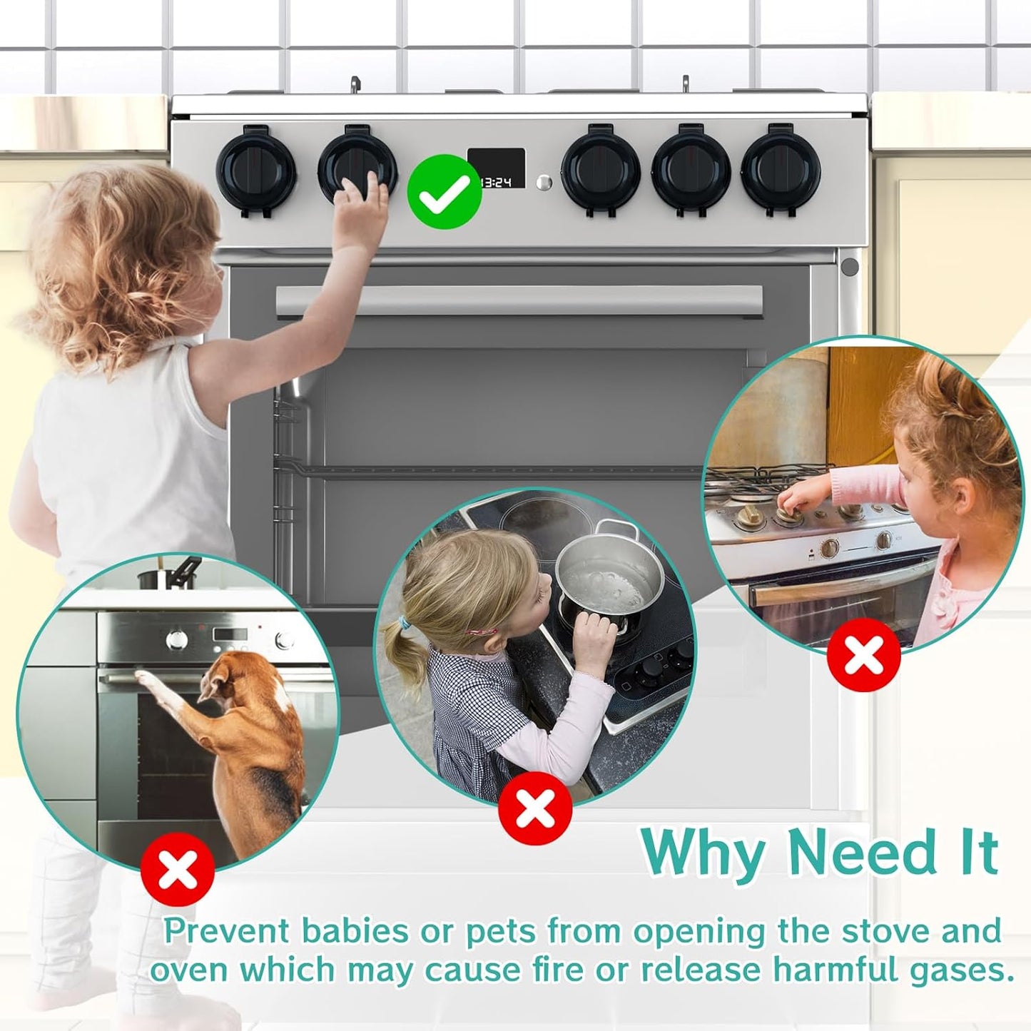Stove Knob Covers for Child Safety,AOSITE Upgraded Gas Knob Covers for Kids Stove Guard with Strong Adhesive, 5 Pack Durable Design Childproof Oven Knob Locks for Babies and Pets,No Screws or Drill