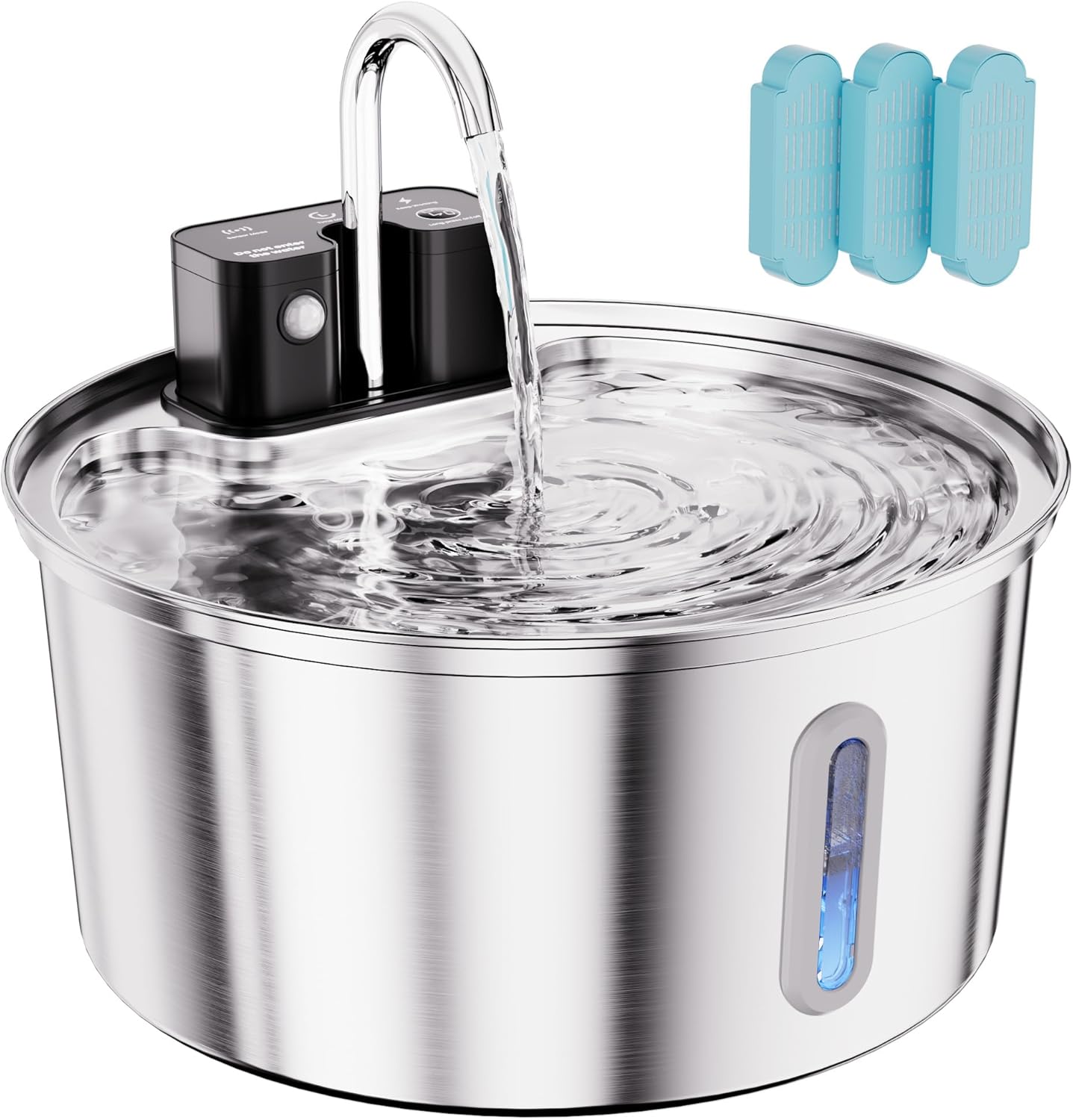 Wireless Cat Water Fountain - 108oz/3.2L Automatic Cat Water Fountain Cordless, Stainless Steel Battery Operated Pet Fountain Rechargeable Water Dispenser for Cats, Puppys, Multiple Pets