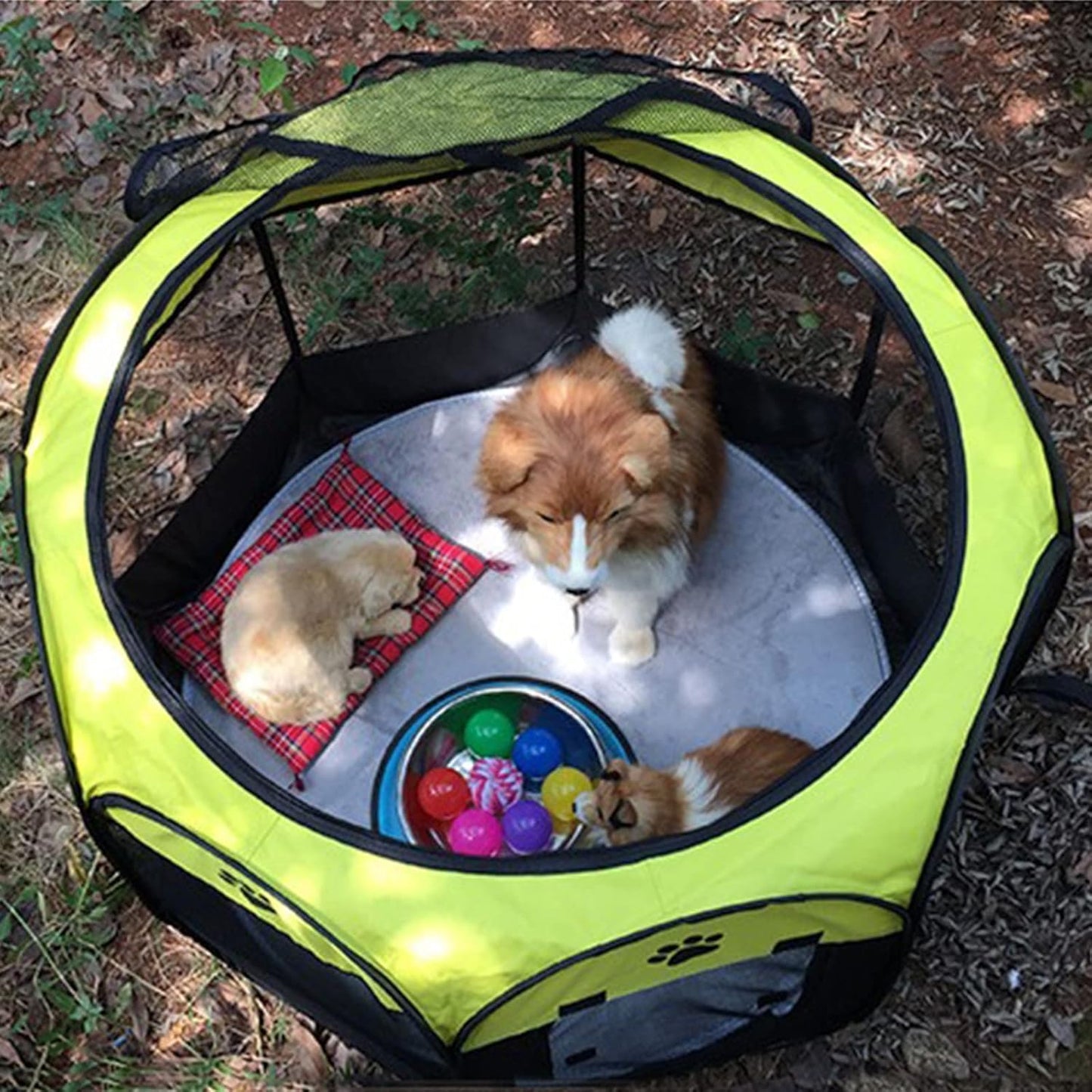 Foldable Dog Cat Playpens, Portable Dog Pen Indoor Outdoor, Air Playpen and Exercise Pen Pet Tent House Playground with Removable Shade Cover for Dogs & Cats,Brown,M