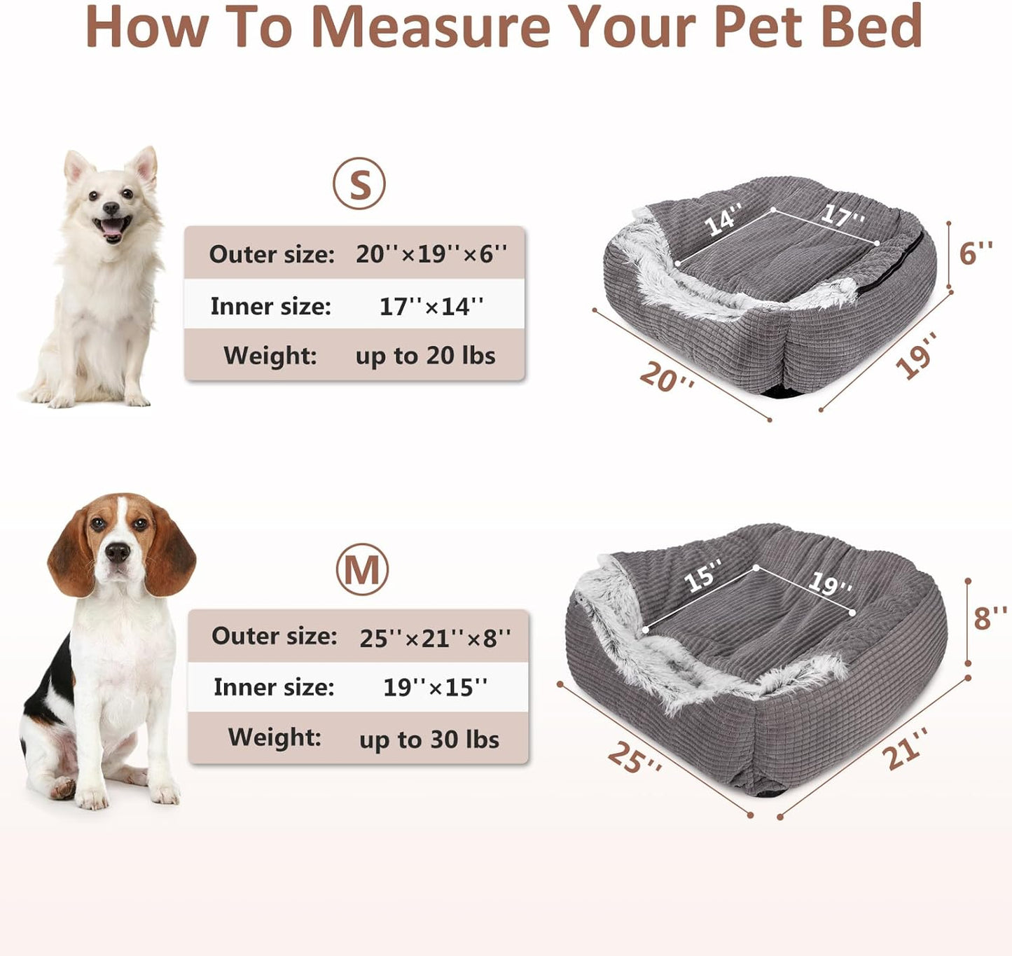 MIXJOY Dog Beds for Medium Large Small Dogs, Rectangle Cave Hooded Blanket Puppy Bed, Luxury Orthopedic Cat Beds for Indoor Cats, Warmth and Machine Washable (25 inches, Grey)