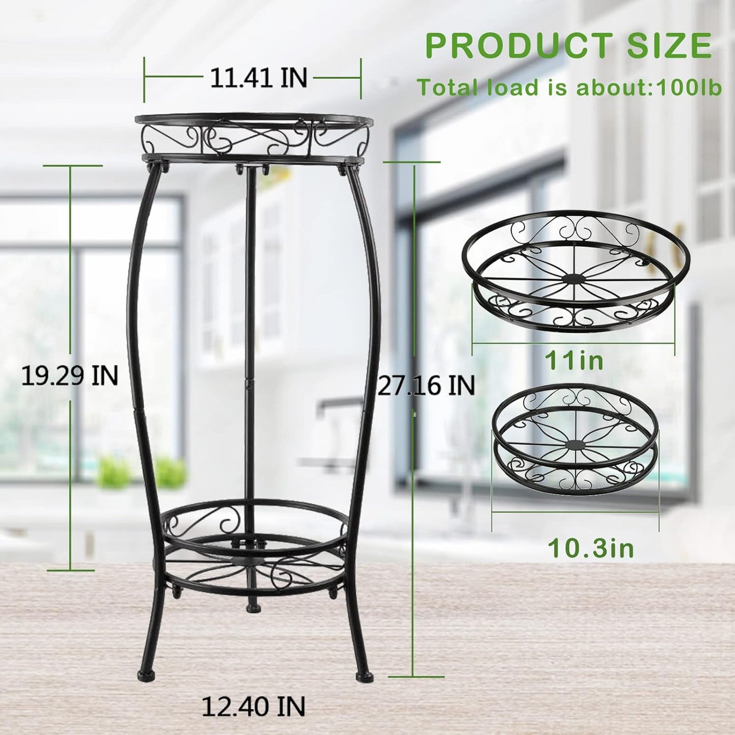 MOCORY Plant Stand Indoor Outdoor 2 Tier 25" Tall Metal Potted Holder Flower Pot Stand Heavy Duty Plant Shelf Rustproof Iron Multiple Plant Round Supports Rack for Planter Corner Garden Balcony Patio