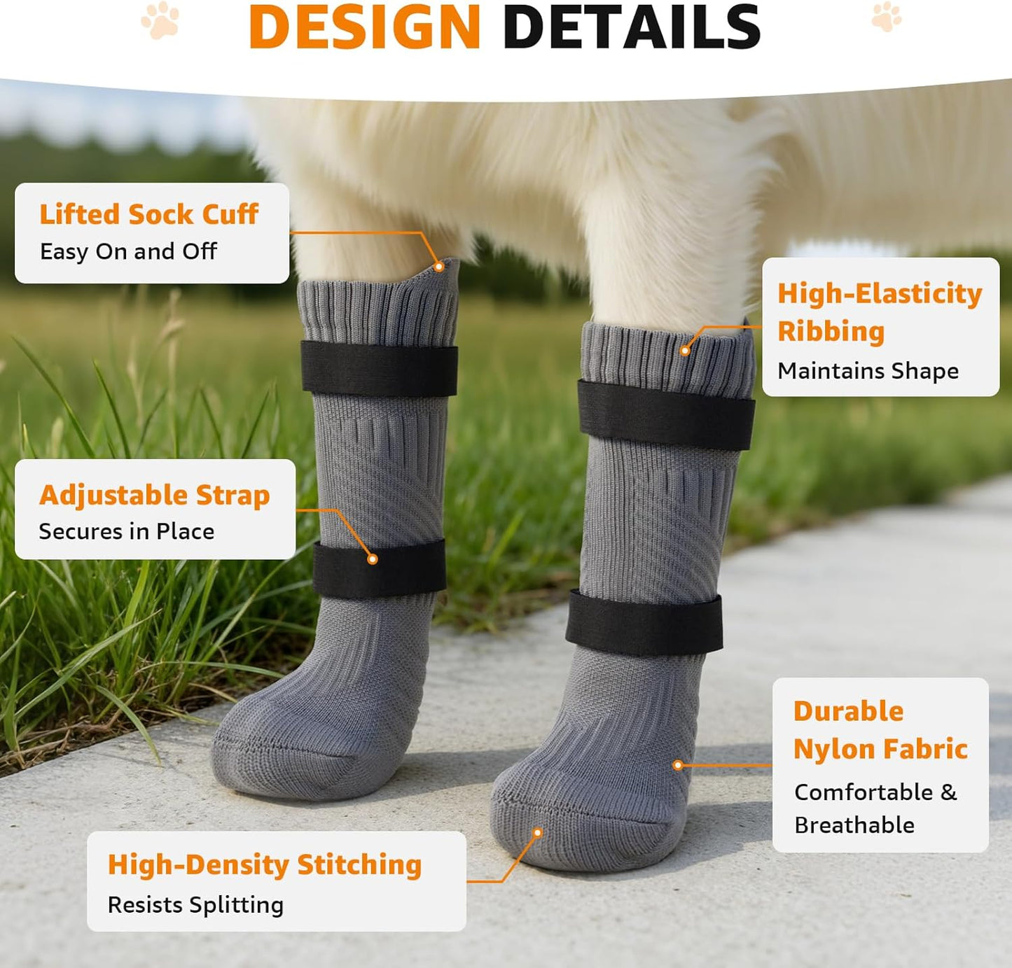 LOOBANI Outdoor Dog Socks Boots to Prevent Licking Paws, Dog Socks for Winter Hot Pavement, Dog Booties for Small Medium Large Senior Dogs, Dog Boots & Paw Protectors with Straps