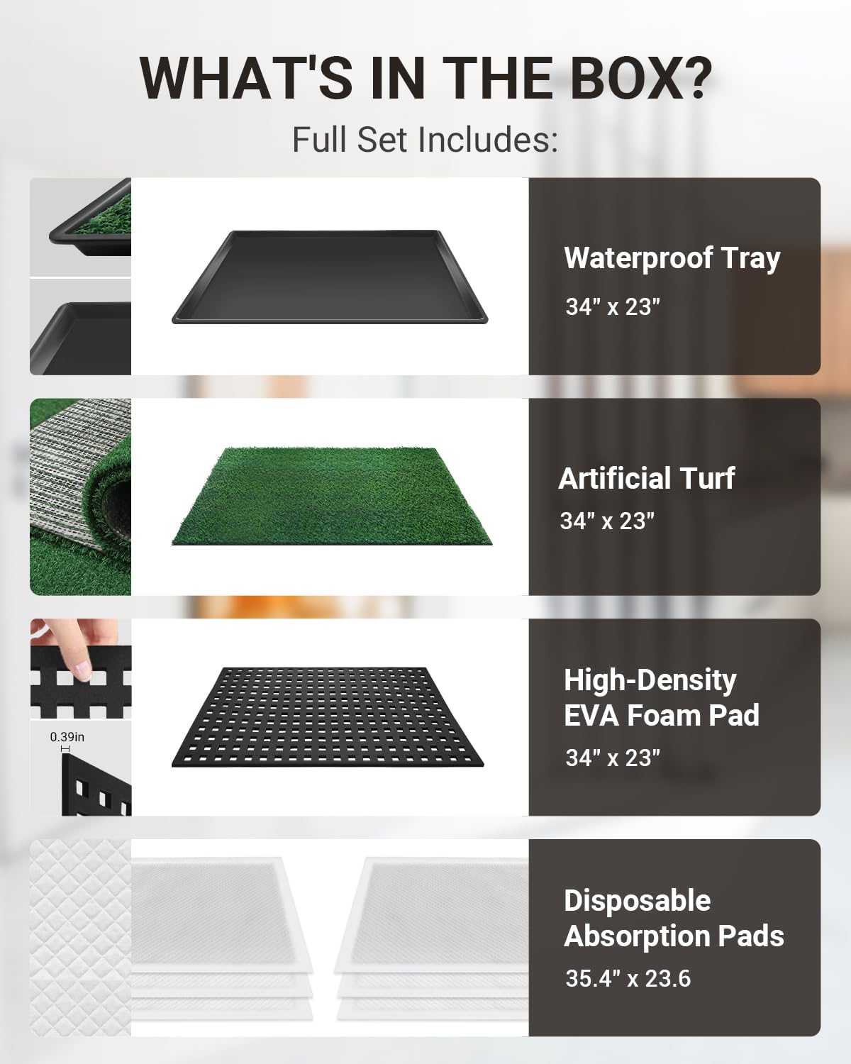 Dog Grass Mat with Tray, 34"x23" Artificial Grass Pee Pads for Dogs Turf Toilet, Reusable Potty Pads for Dogs with 6 Disposable Urine Mats, Indoor/Outdoor Toilet Training EVA Waterproof Base XL