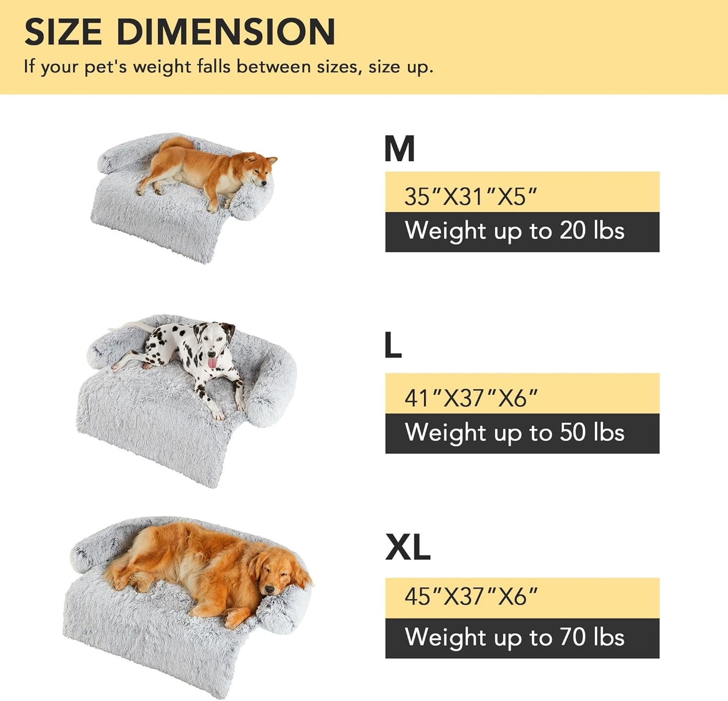 Codi Calming Dog Bed for Couch – Anti-Anxiety Sofa Protector Mat for Large Dogs, 41''x37''x6'', Machine Washable, Fluffy & Cozy with Non-Slip Bottom, Dark Grey