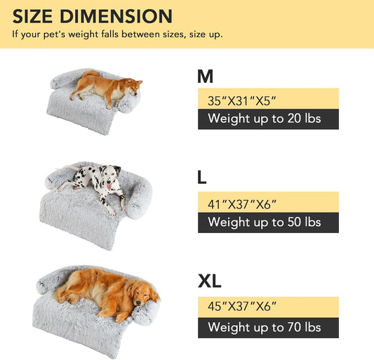 Codi Calming Dog Bed for Couch – Anti-Anxiety Sofa Protector Mat for Large Dogs, 41''x37''x6'', Machine Washable, Fluffy & Cozy with Non-Slip Bottom, Dark Grey
