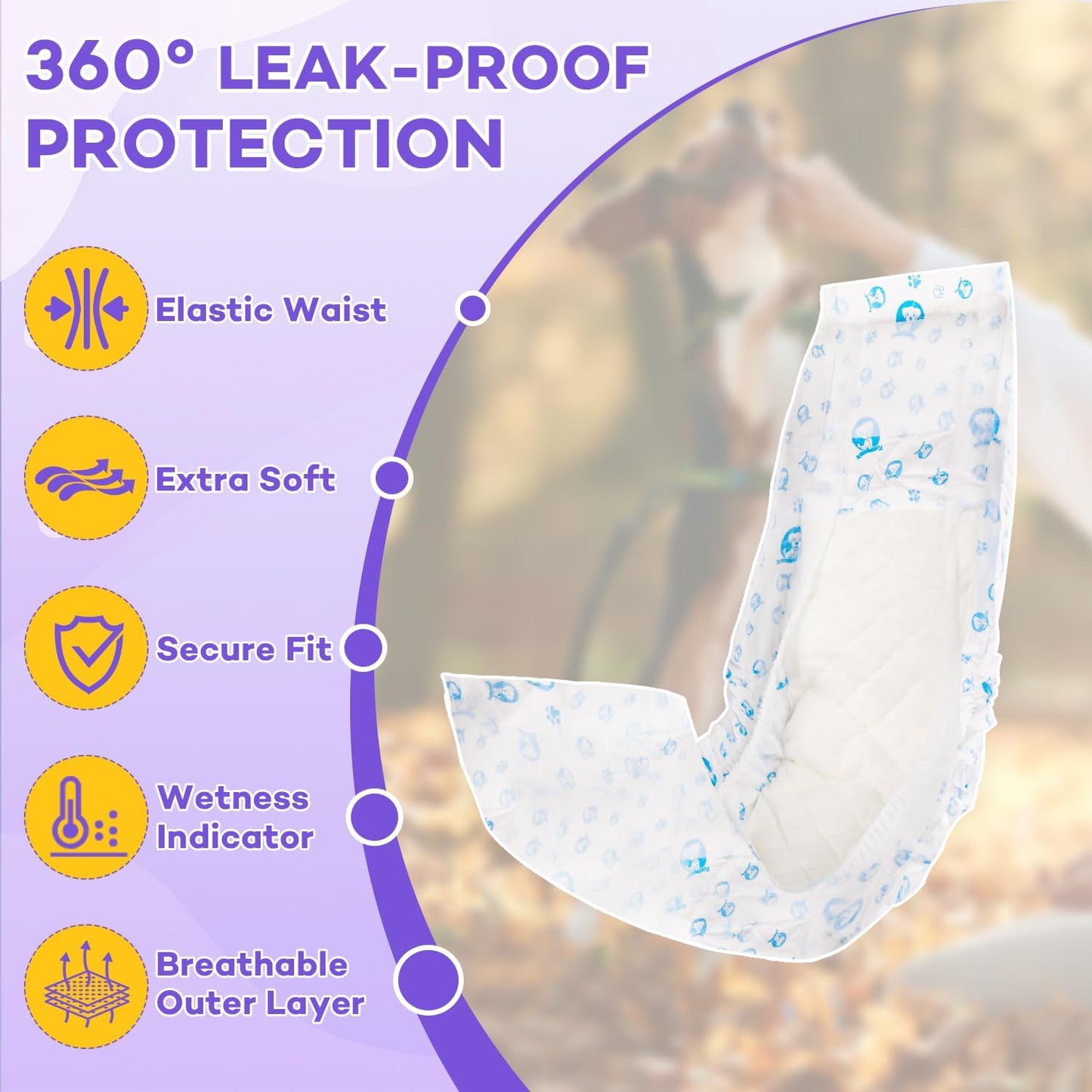50 Count Disposable Male Dog Wraps, Male Dog Diapers, Super Absorbent Pee Wraps, Belly Bands for Dogs, Leak Proof, Wetness Indicator, Puppy and Doggie Diaper for Peeing, X-Small