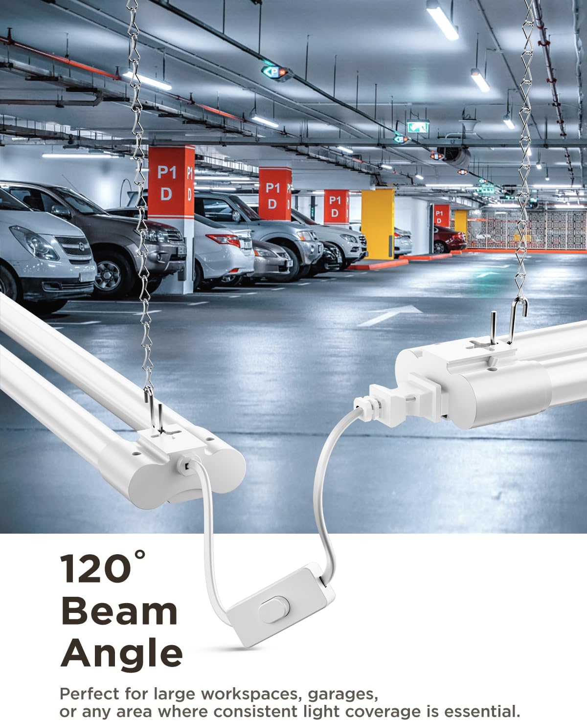 Sunco 6 Pack LED Shop Lights for Workshop 4FT, Linkable Garage Lighting, 4500 LM, 40W (150W Equivalent), 6000K Daylight Deluxe, Surface + Suspension Mount, 48 Inch Integrated Fixture, White