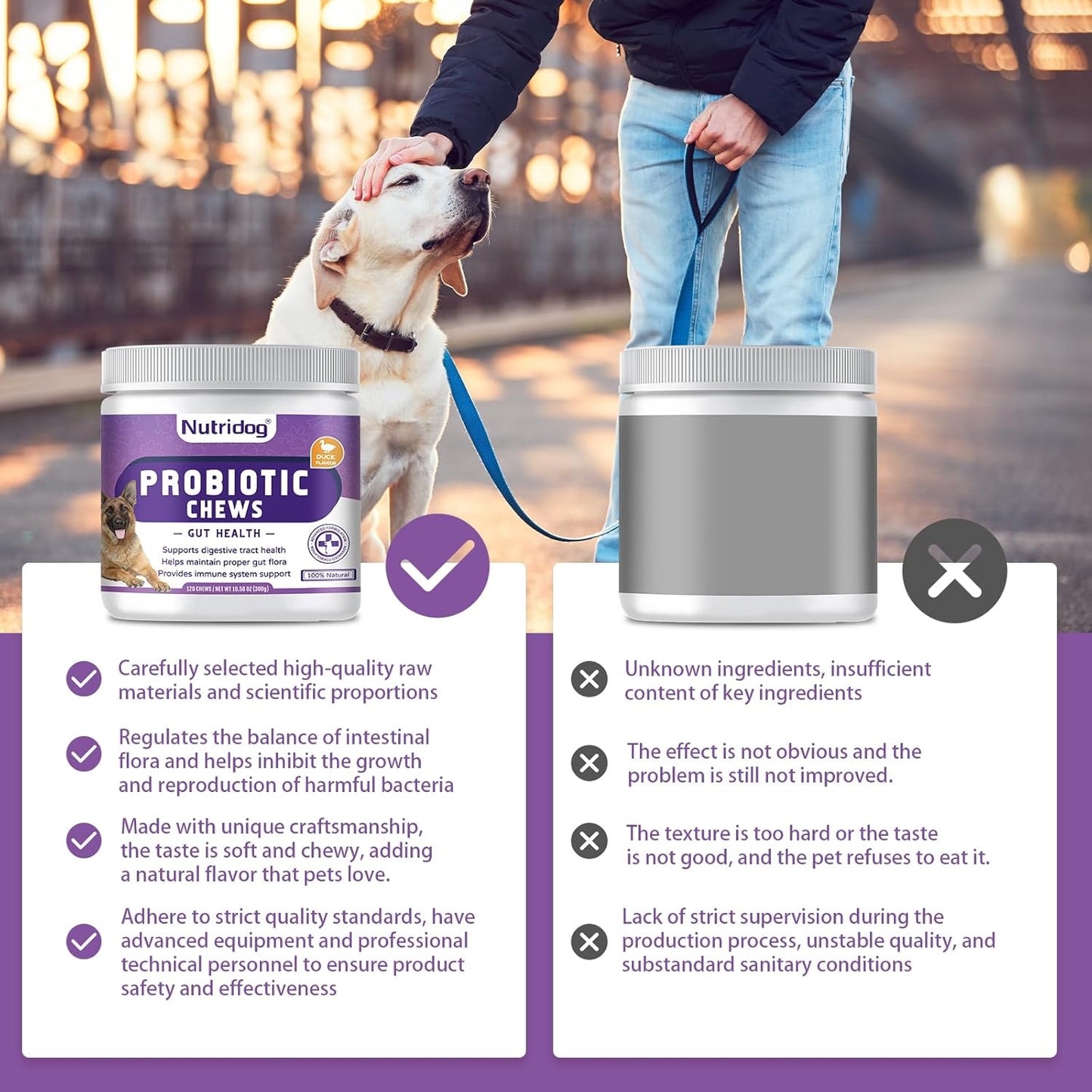 Probiotics for Dogs Chews, Duck Flavor - Supports Gut Health, Digestive Balance & Seasonal Allergy Relief & Itchy Skin Relief - Prebiotic & Probiotic Soft Chews(120 Count) (Duck)