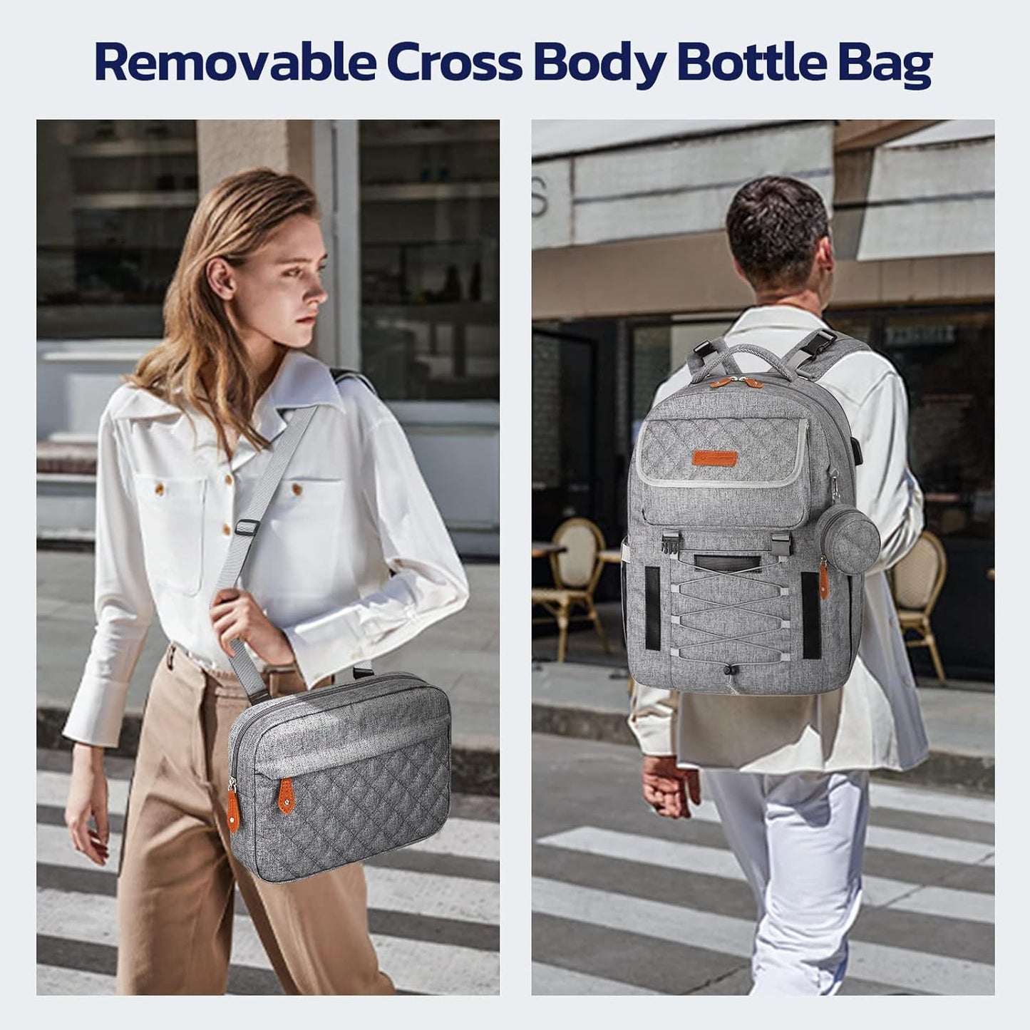 Diaper Bag Backpack,29L-45L Expandable Large Baby Bag for 2 Kids/Twins, with Removable Cross Body Bottle Bag for Mom/Dad,Stylish Nappy Bag Gift for Boys/Girl-Mothers Day Gifts-Elegant Grey