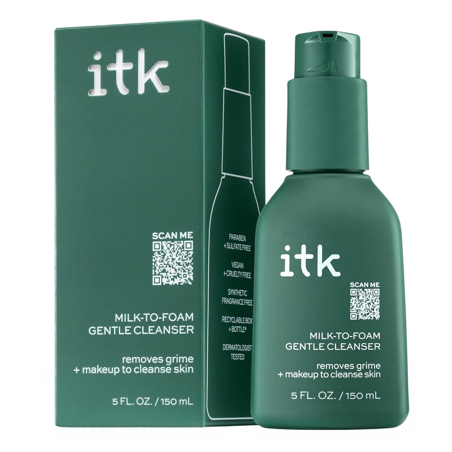 ITK Skincare 2-in-1 Milk-To-Foam Gentle Cleanser - Effective Face Wash + Makeup Remover with Vitamin B5, Pineapple + Coconut Enzymes for Radiant Skin - Cleanse, Remove Excess Makeup + Moisturize Skin