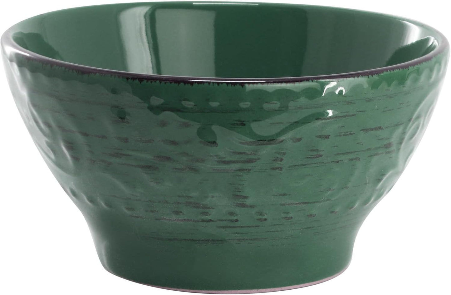 Elama Malibu Sea Glass 16-Piece Stoneware Embossed Pattern Reactive Glaze Dark Green Dinnerware Set, Tableware, Serveware Set (Sea Glass Green)