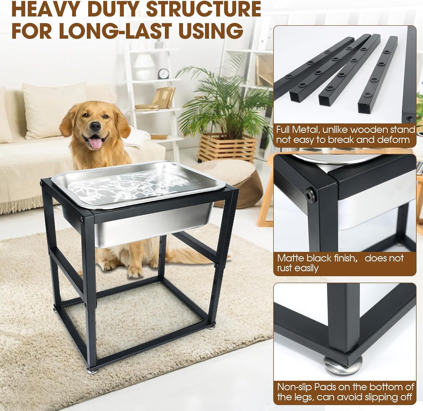 Elevated Dog Water Bowl 3.5 Gallons, 4 Height Adjustable Raised Dog Bowl Stand, Non-Slip, Stainless Steel Food & Water Feeding Bowls for Large Breed