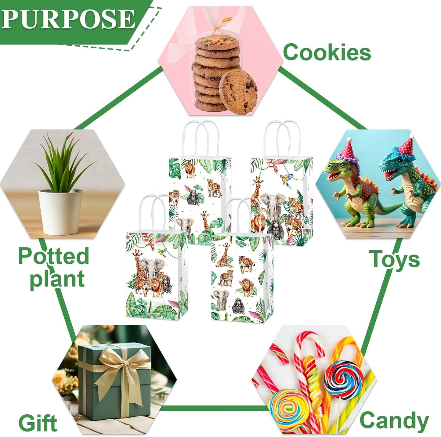 24Pcs Jungle Birthday Party Favor Bags Safari Animals Themed Party Decorations Jungle Wild Theme Treat Bags Zoo Animals Gift Goodie Bag for Forest Wildlife Animal Gold Safari Zoo Birthday Supplies