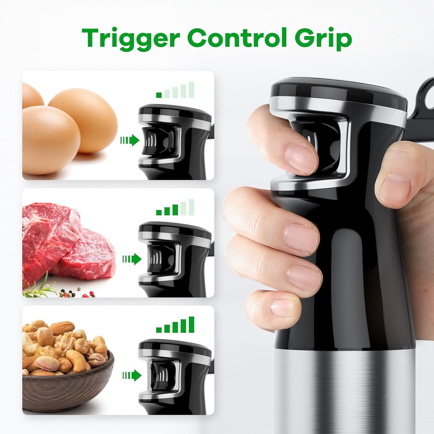 Immersion Blender Handheld Corded Hand Blenders Set 1100W, Trigger Variable Speed 5 in 1 Stick Emulsifier with Chopper, Whisk and Frother for Soup, Baby Food and Smoothies,Black