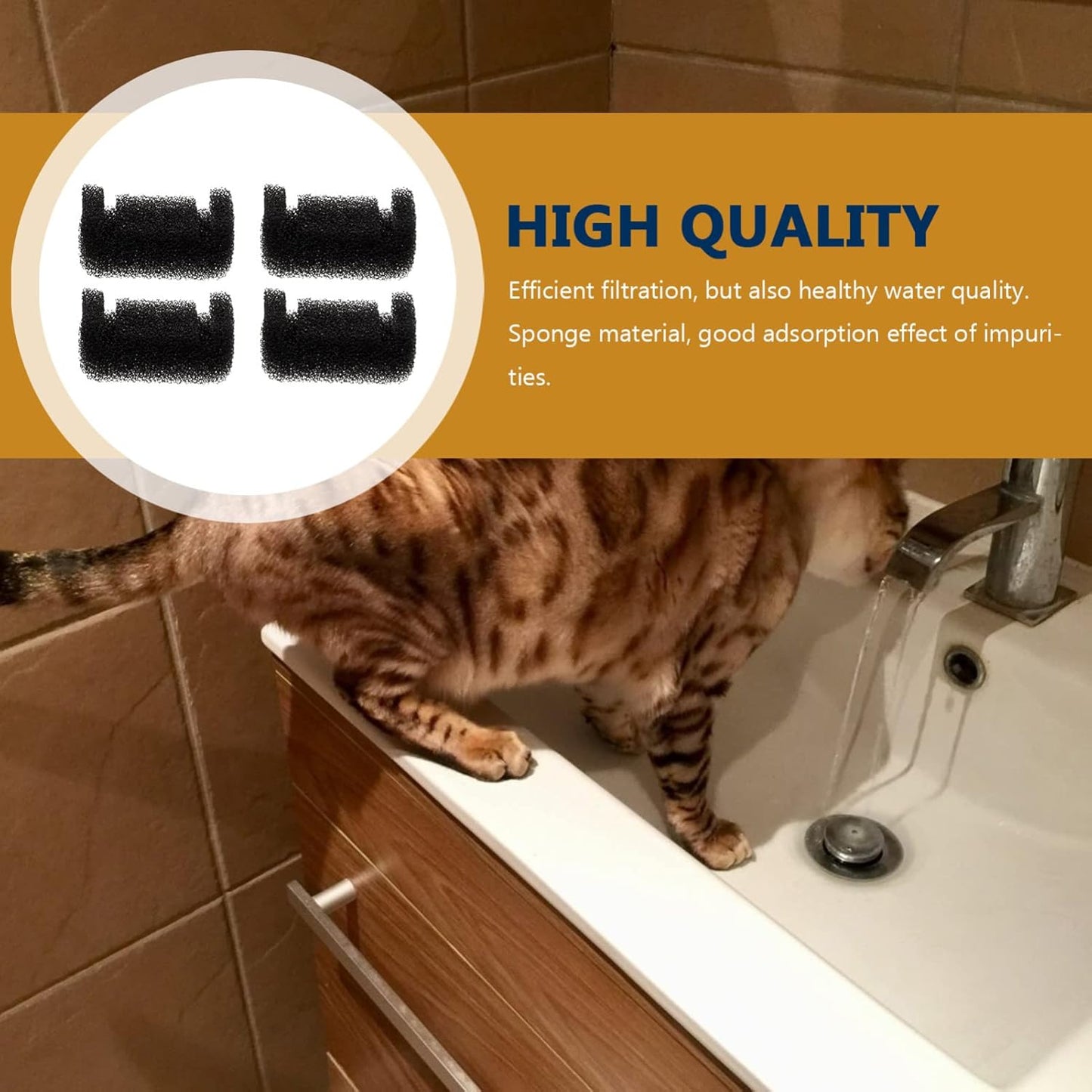 Happyyami 4pcs Pet Water Fountain Replacement Sponge Filter Elements u Compatible for Cleaner Fresher Drinking Water for Cats and Dogs