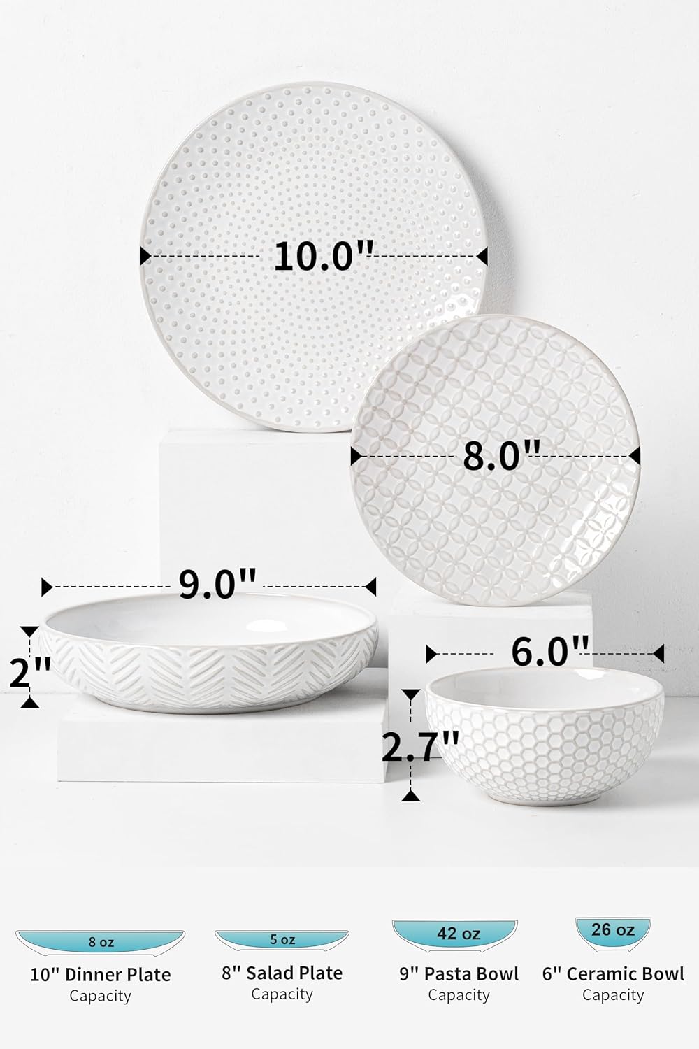 32-Piece Luxury Dinnerware Set,Complete Plates and Bowls Set for 8,Upscale Ceramic Dish Set for Hosting, Holidays & Family Gatherings–Microwave & Dishwasher Safe