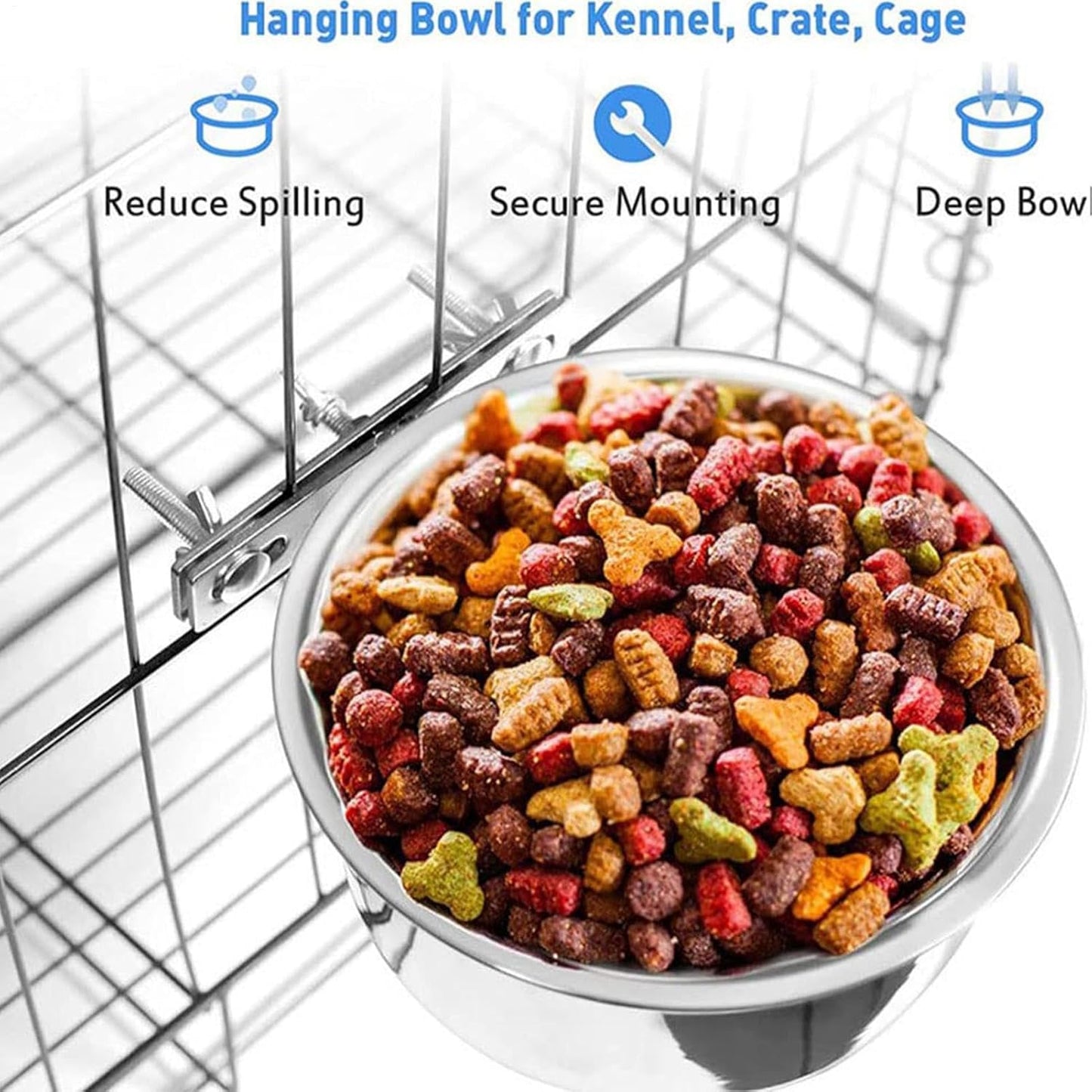 Kennel Water Bowl | Stainless Steel Dog Water Bowl | Feeder with Holder Cage Coop Hook Cup for Dog Cat Puppy