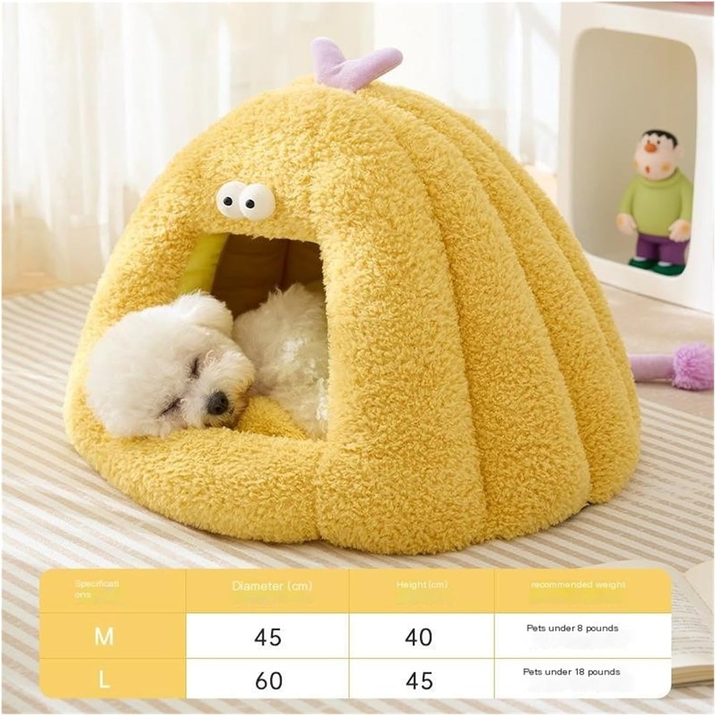 Dog Kennel, Winter Warm semi-Enclosed cat mat, Autumn and pet(Yellow,M)