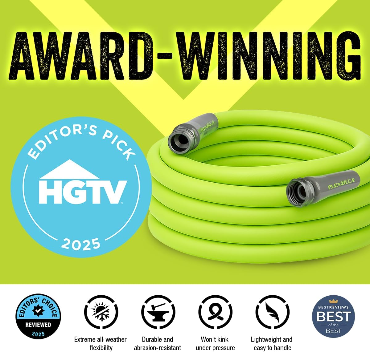 Flexzilla Garden Hose 5/8 in. x 75 ft., Lightweight All-Weather Water Hose, Durable and Flexible, Leak-Free Connections