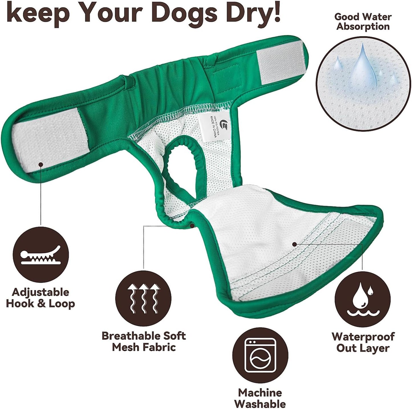 Dog Diapers for Small to Medium Female Dogs Washable Reusable Dog Nappies with Highly Absorbent 3 Pack Doggie Pants in Heat/Incontinence/Excitable Urination-M