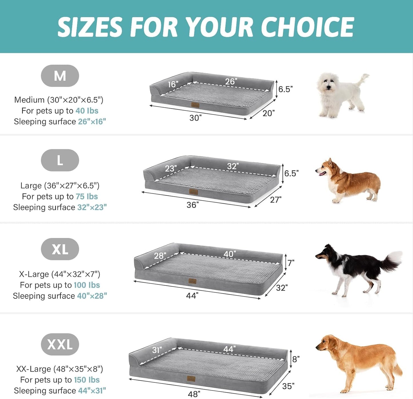 Orthopedic Dog Bed for Extra Large Dog 44x32 inch, XL Pet Sofa, Bolster Foam Bed with Sides, Non-Slip and Egg-Crate Big Dog Couch Bed with Washable Removable Cover, Grey