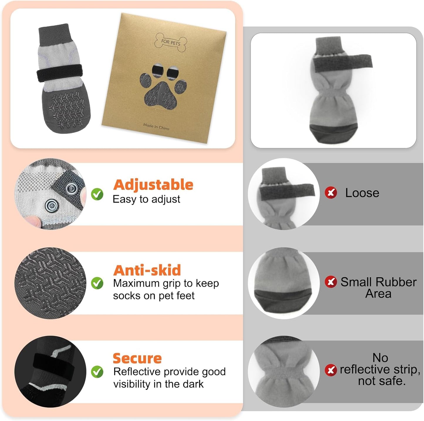Dog Socks to Prevent Licking Paws,Grippy Socks for Senior Dog,Winter Dog Booties for Small Medium Large Dogs Paw Protector with Grips for Hardwood Floor,Non Slip Socks for Hot/Cold Pavement